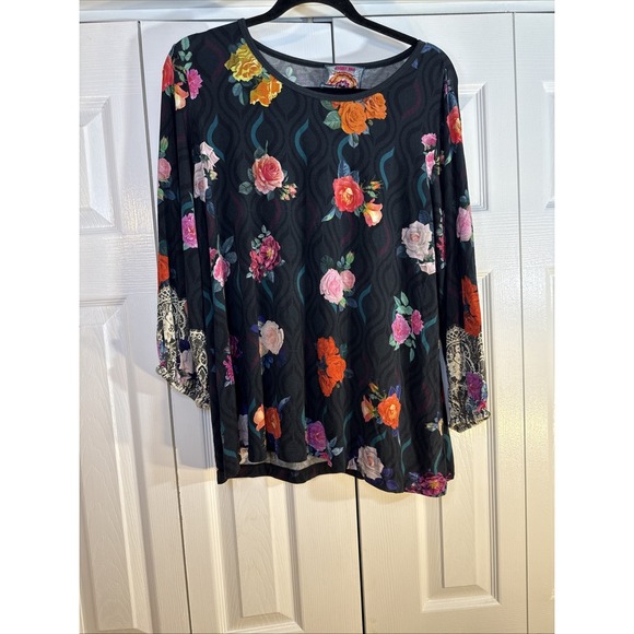Johnny Was Women's Size Extra Large XL Roses Floral Print Puff Long Sleeve Top - Picture 1 of 10